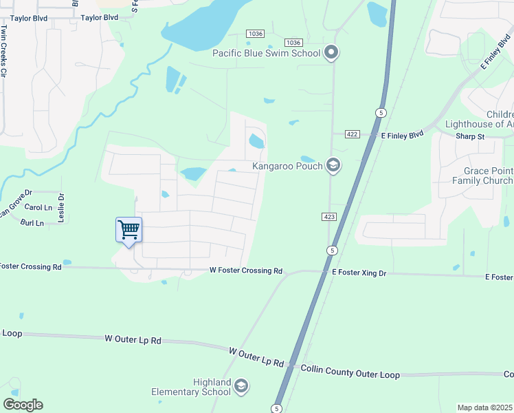 map of restaurants, bars, coffee shops, grocery stores, and more near 2701 Silver Leaf Lane in Anna