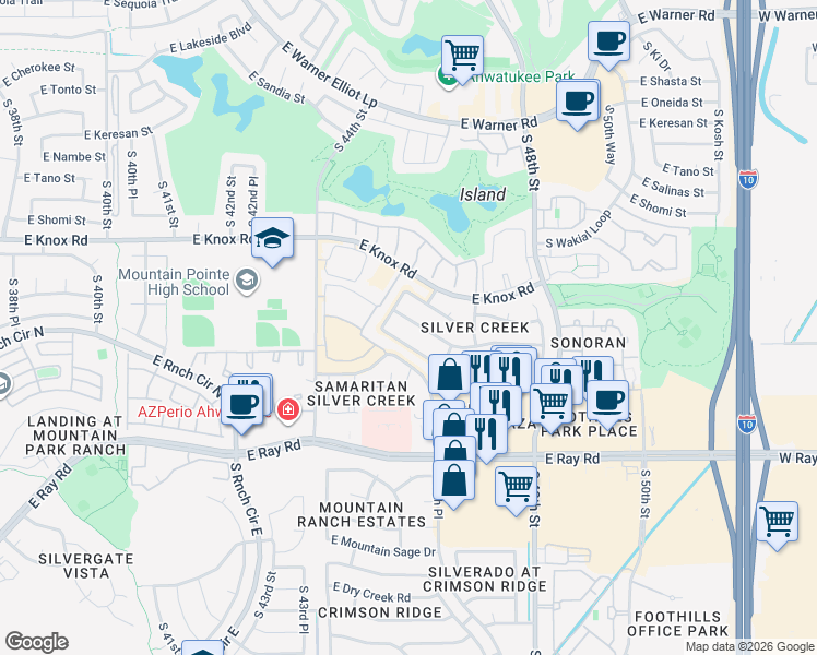 map of restaurants, bars, coffee shops, grocery stores, and more near 4621 East Summerhaven Drive in Phoenix