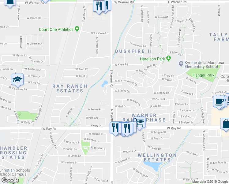 map of restaurants, bars, coffee shops, grocery stores, and more near 9642 South Stephanie Lane in Tempe