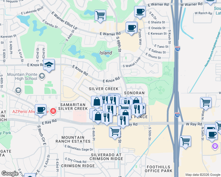map of restaurants, bars, coffee shops, grocery stores, and more near 13441 South 47th Street in Phoenix