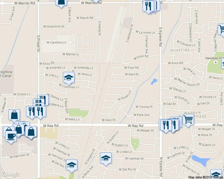 map of restaurants, bars, coffee shops, grocery stores, and more near 6463 West Jasper Drive in Chandler