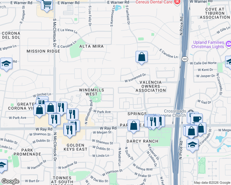 map of restaurants, bars, coffee shops, grocery stores, and more near 1211 North Kenwood Lane in Chandler