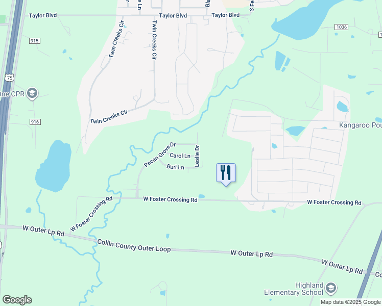 map of restaurants, bars, coffee shops, grocery stores, and more near 1810 Carol Lane in Anna