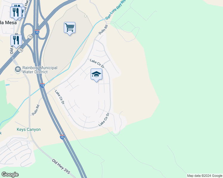 map of restaurants, bars, coffee shops, grocery stores, and more near 3528 Lake Circle Drive in Fallbrook