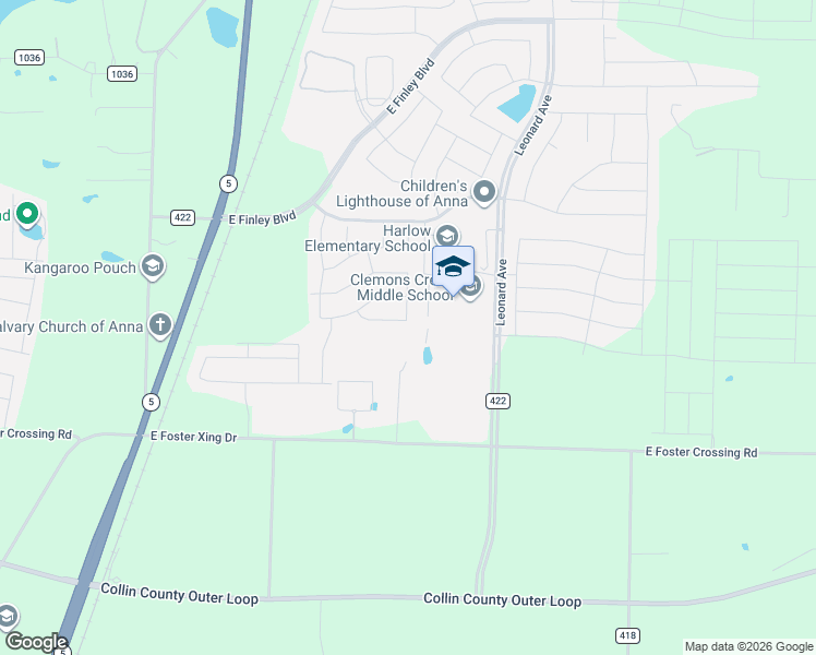map of restaurants, bars, coffee shops, grocery stores, and more near 636 Brock Drive in Anna