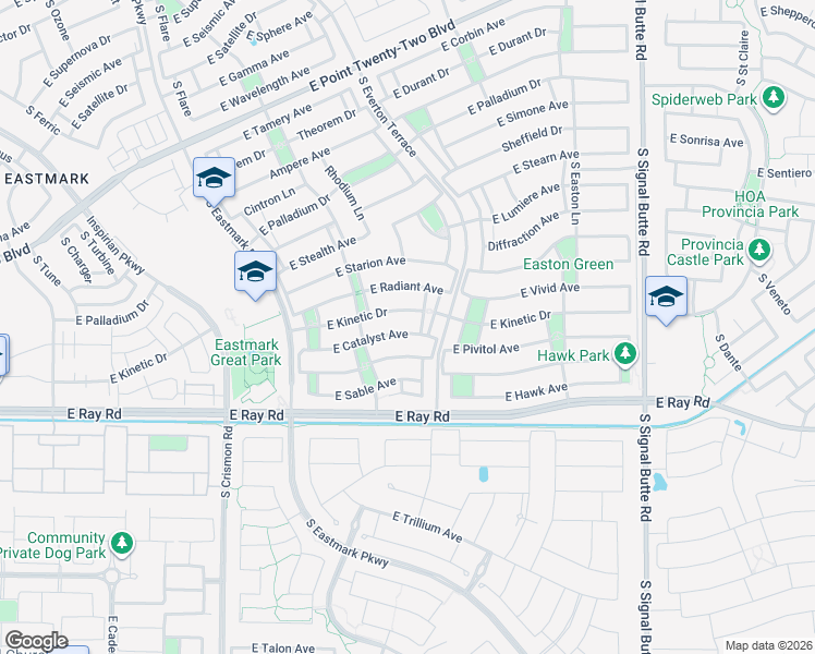 map of restaurants, bars, coffee shops, grocery stores, and more near 10335 East Catalyst Avenue in Mesa