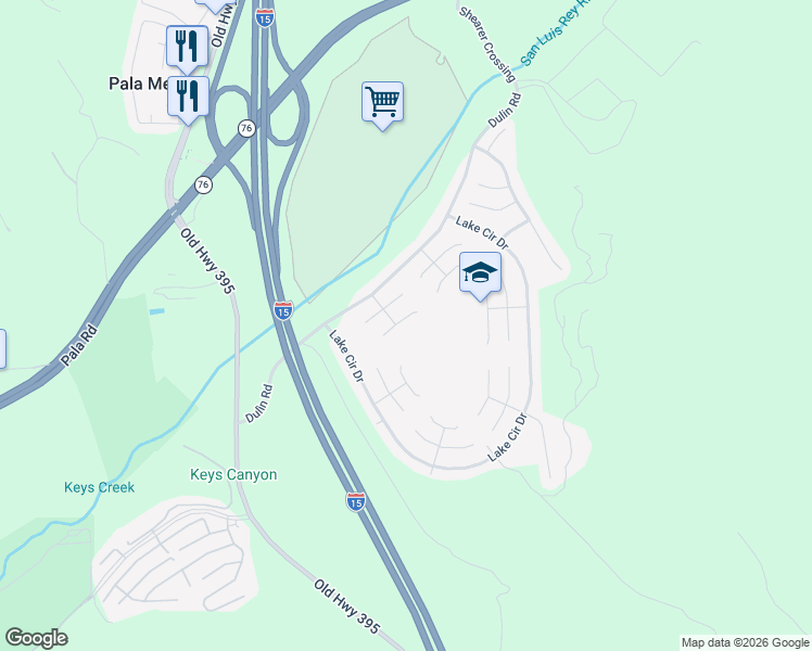 map of restaurants, bars, coffee shops, grocery stores, and more near 4879 Lake Shore Place in Fallbrook