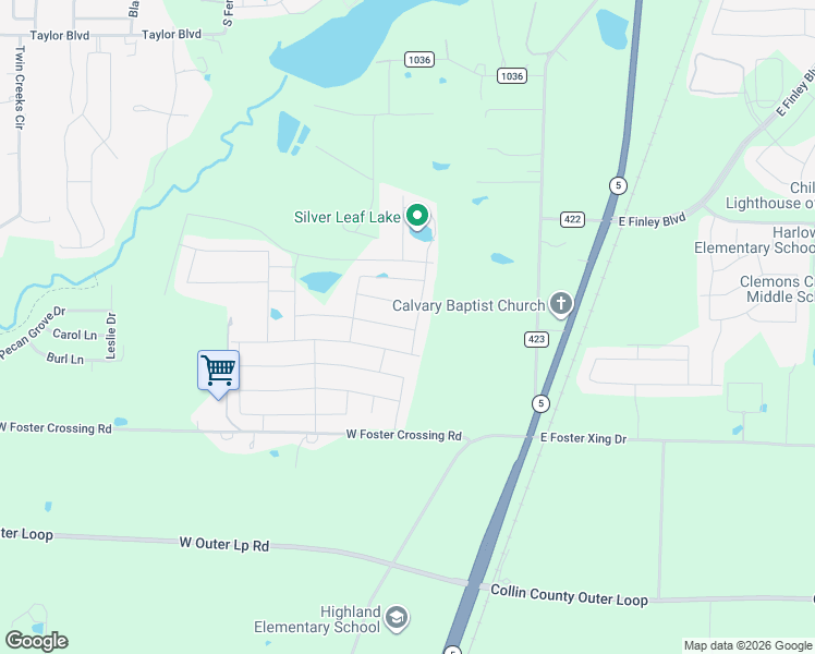 map of restaurants, bars, coffee shops, grocery stores, and more near 704 Peach Tree Lane in Anna