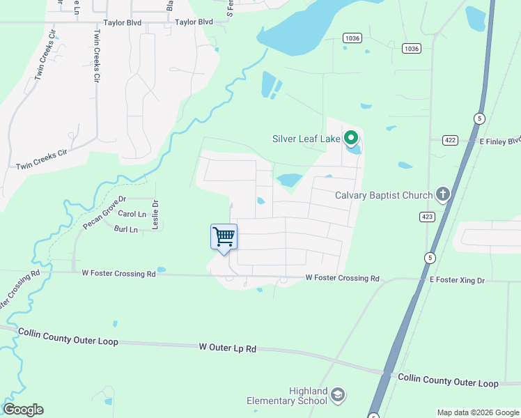 map of restaurants, bars, coffee shops, grocery stores, and more near 1005 Cherry Blossom Street in Anna