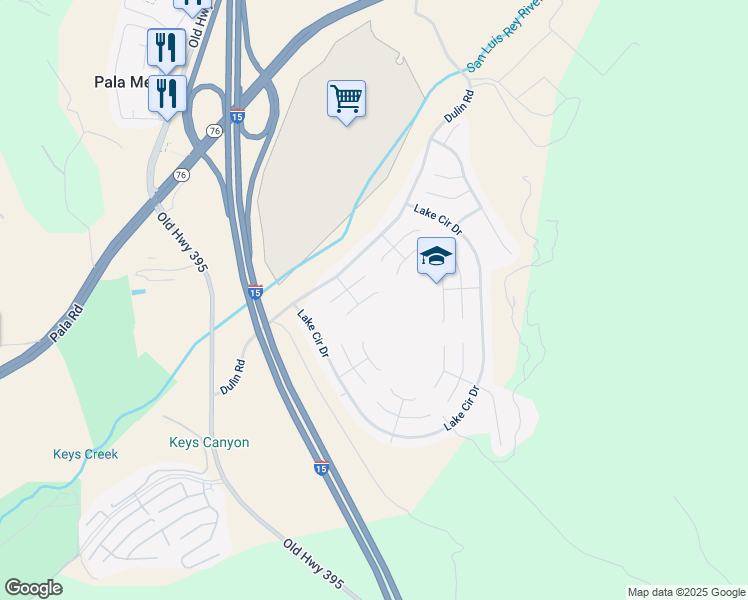 map of restaurants, bars, coffee shops, grocery stores, and more near 4875 Lake Shore Place in Fallbrook