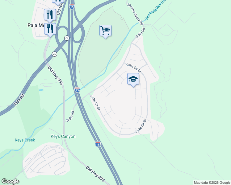 map of restaurants, bars, coffee shops, grocery stores, and more near 4879 Lake Shore Place in Fallbrook