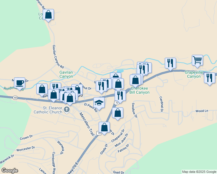 map of restaurants, bars, coffee shops, grocery stores, and more near 198 North Sutton Drive in Ruidoso