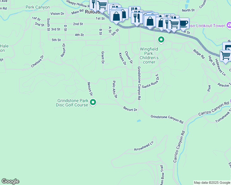 map of restaurants, bars, coffee shops, grocery stores, and more near 113 Palo Alto Drive in Ruidoso