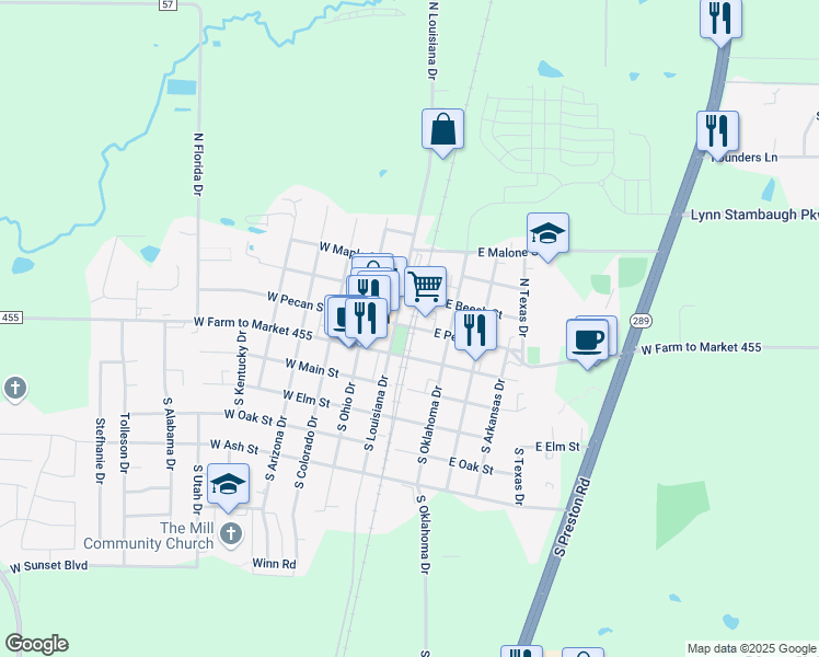 map of restaurants, bars, coffee shops, grocery stores, and more near 110 West Farm to Market 455 in Celina