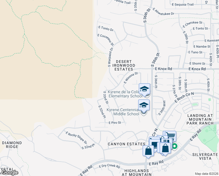 map of restaurants, bars, coffee shops, grocery stores, and more near 13421 South 33rd Street in Phoenix