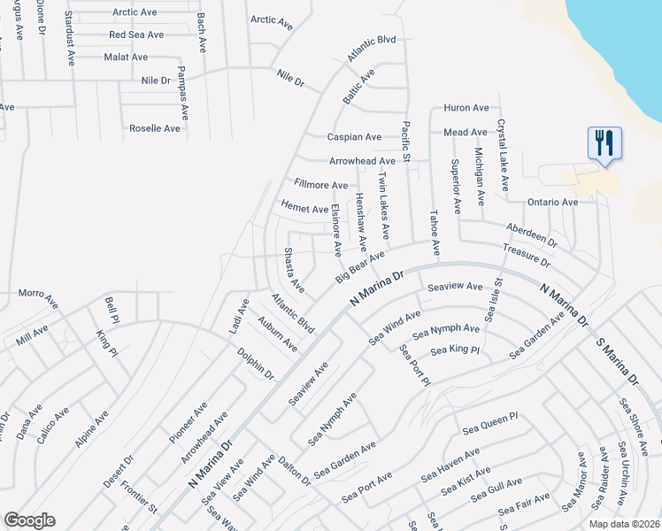 map of restaurants, bars, coffee shops, grocery stores, and more near Big Bear Ave in Thermal