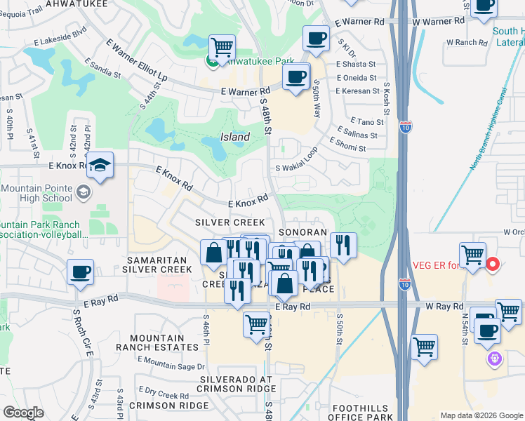 map of restaurants, bars, coffee shops, grocery stores, and more near 4743 East Goldfinch Gate Lane in Phoenix
