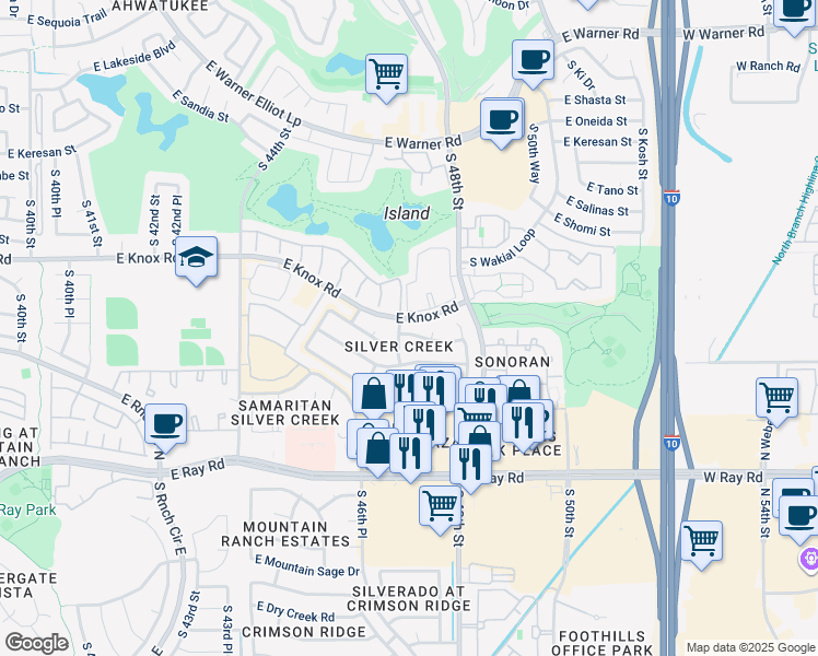 map of restaurants, bars, coffee shops, grocery stores, and more near 4708 East Goldfinch Gate Lane in Phoenix