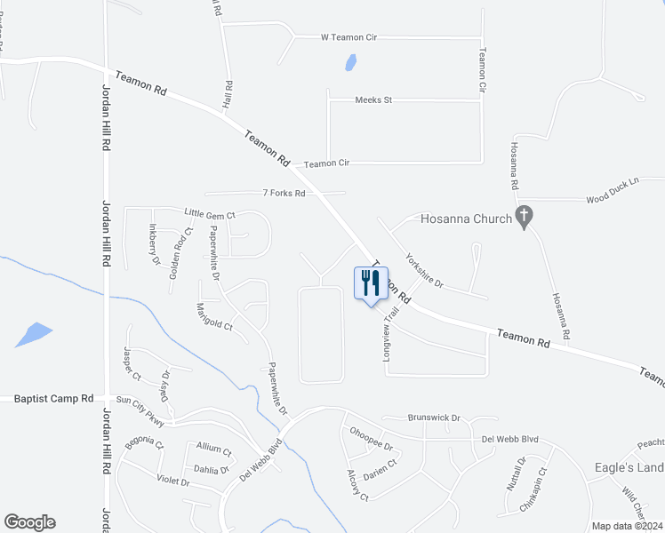 map of restaurants, bars, coffee shops, grocery stores, and more near 128 Jasons Ridge in Griffin