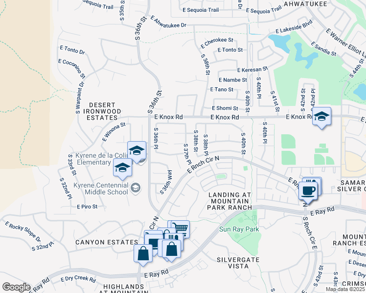 map of restaurants, bars, coffee shops, grocery stores, and more near 3645 East Summerhaven Drive in Phoenix