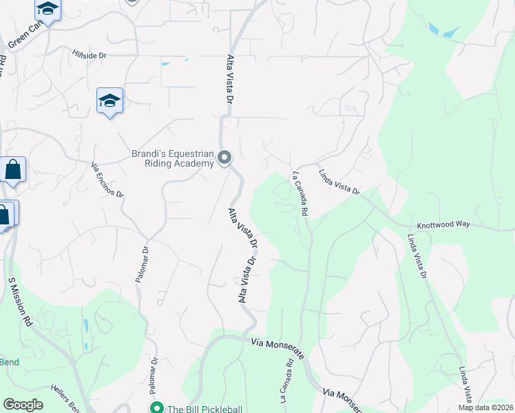 map of restaurants, bars, coffee shops, grocery stores, and more near 3676 Alta Vista Drive in Fallbrook