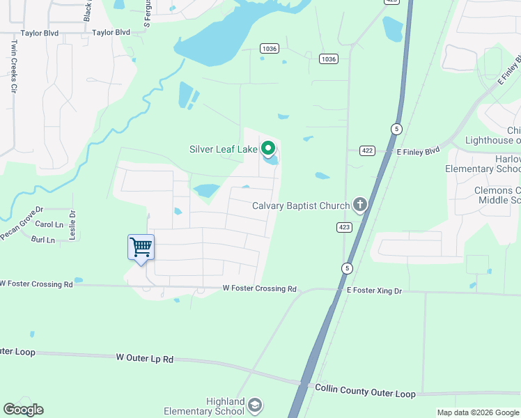map of restaurants, bars, coffee shops, grocery stores, and more near 606 West Foster Crossing Road in Anna