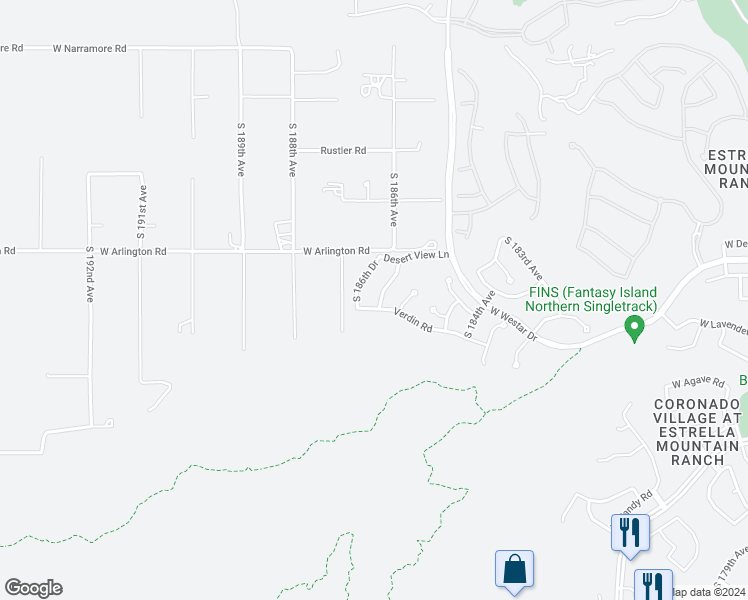 map of restaurants, bars, coffee shops, grocery stores, and more near 13464 South 186th Avenue in Goodyear