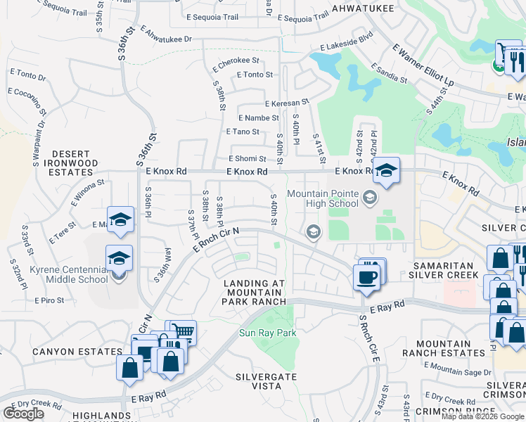 map of restaurants, bars, coffee shops, grocery stores, and more near 3914 East Lavender Lane in Phoenix
