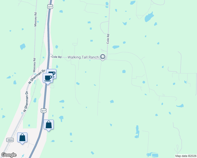 map of restaurants, bars, coffee shops, grocery stores, and more near 9830 Cole Road in Pilot Point