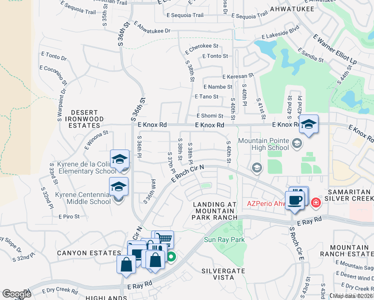 map of restaurants, bars, coffee shops, grocery stores, and more near 13217 South 38th Place in Phoenix