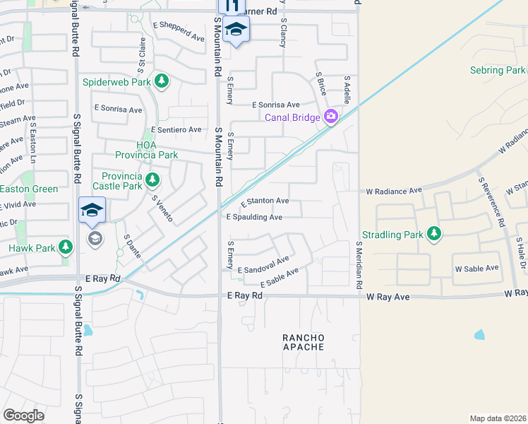 map of restaurants, bars, coffee shops, grocery stores, and more near 11312 East Spaulding Avenue in Mesa