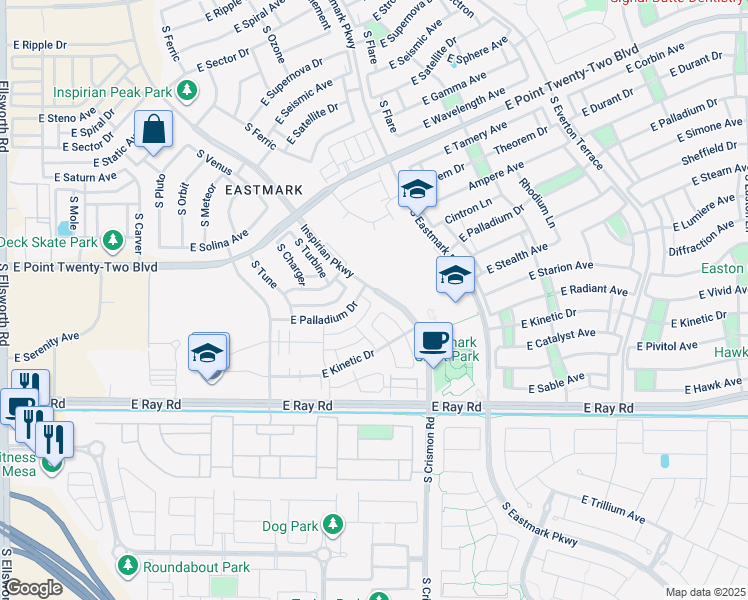 map of restaurants, bars, coffee shops, grocery stores, and more near 4945 South Turbine in Mesa