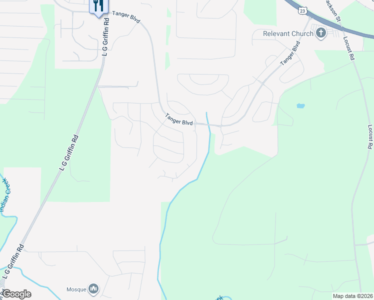map of restaurants, bars, coffee shops, grocery stores, and more near 448 Kirkland Drive in Locust Grove
