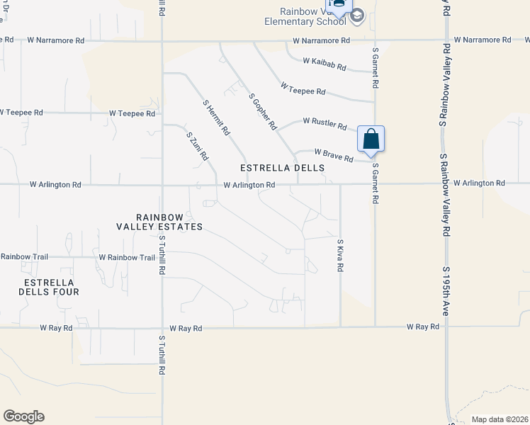 map of restaurants, bars, coffee shops, grocery stores, and more near 13230 South Hermit Road in Buckeye