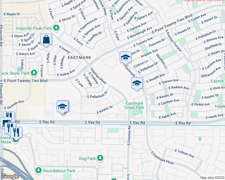 map of restaurants, bars, coffee shops, grocery stores, and more near 4945 South Turbine in Mesa