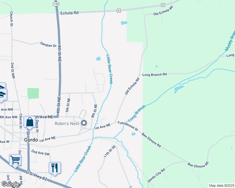 map of restaurants, bars, coffee shops, grocery stores, and more near 278-442 Co Road 106 in Gordo