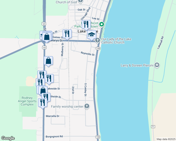 map of restaurants, bars, coffee shops, grocery stores, and more near 805 South Cokley Street in Lake Village