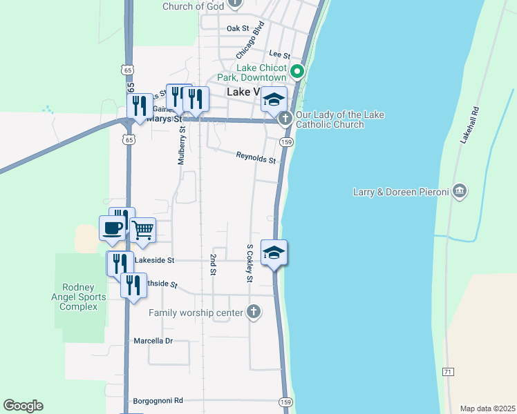 map of restaurants, bars, coffee shops, grocery stores, and more near 805 South Cokley Street in Lake Village