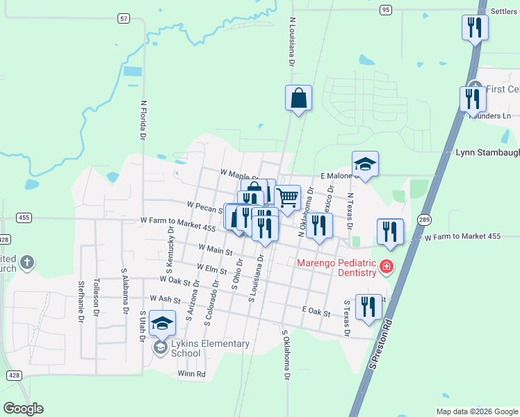 map of restaurants, bars, coffee shops, grocery stores, and more near in Celina