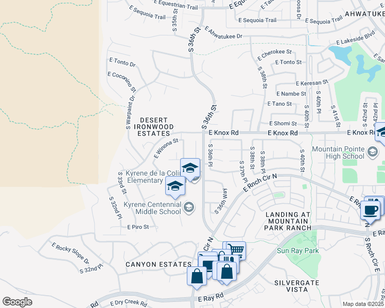 map of restaurants, bars, coffee shops, grocery stores, and more near 13246 S 35th Ct in Phoenix