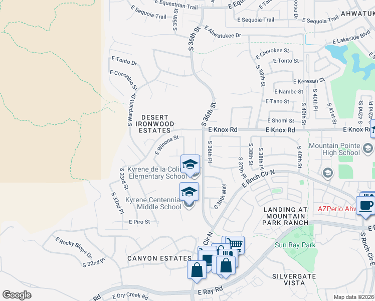 map of restaurants, bars, coffee shops, grocery stores, and more near 13246 South 35th Court in Phoenix