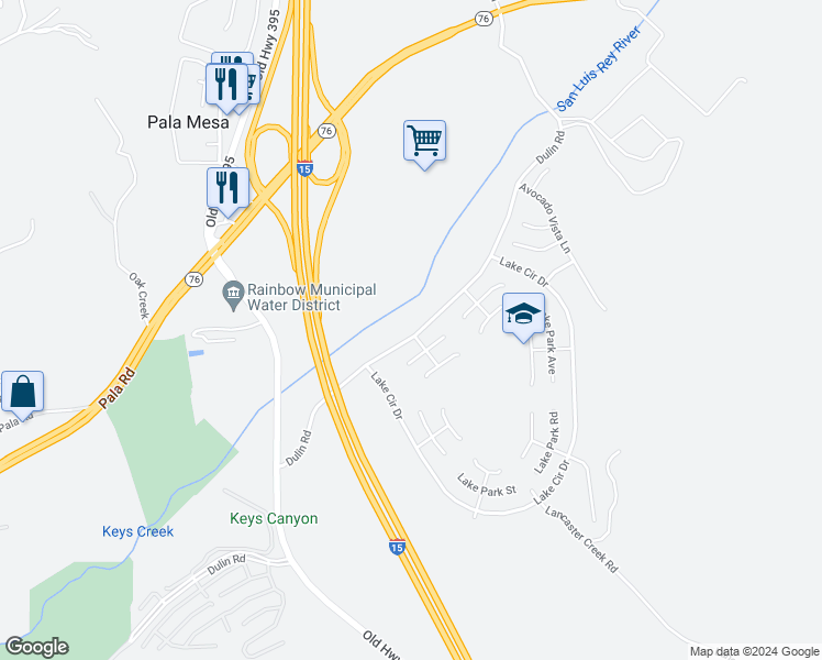 map of restaurants, bars, coffee shops, grocery stores, and more near 4854 Dulin Road in Fallbrook