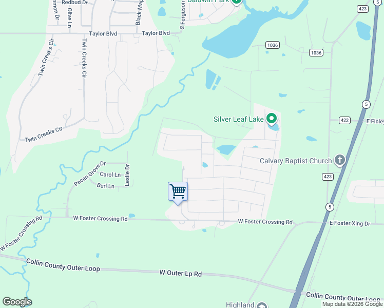 map of restaurants, bars, coffee shops, grocery stores, and more near Pvt Road 5302 in Anna