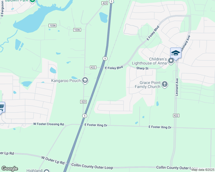 map of restaurants, bars, coffee shops, grocery stores, and more near 2166 County Road 422 in Anna
