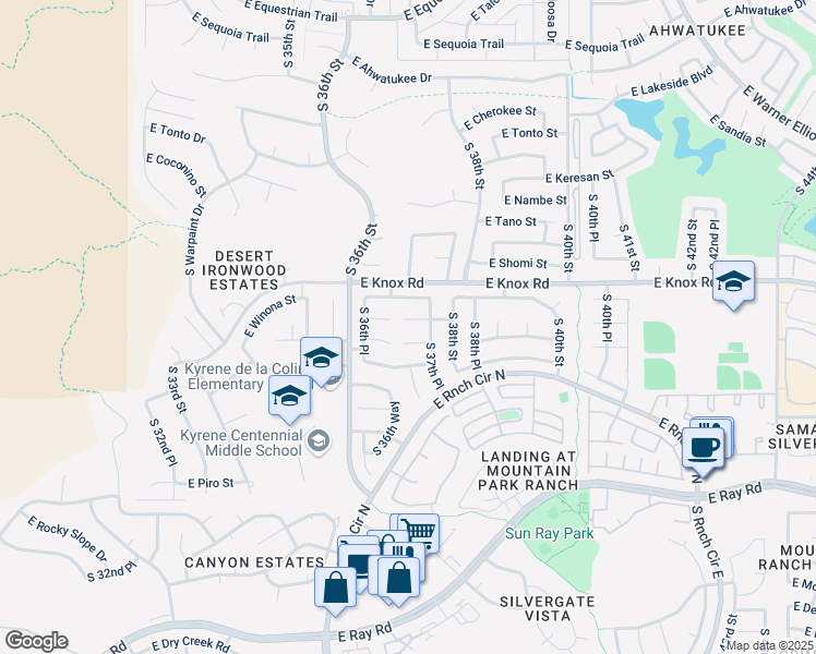 map of restaurants, bars, coffee shops, grocery stores, and more near 3645 East Summerhaven Drive in Phoenix