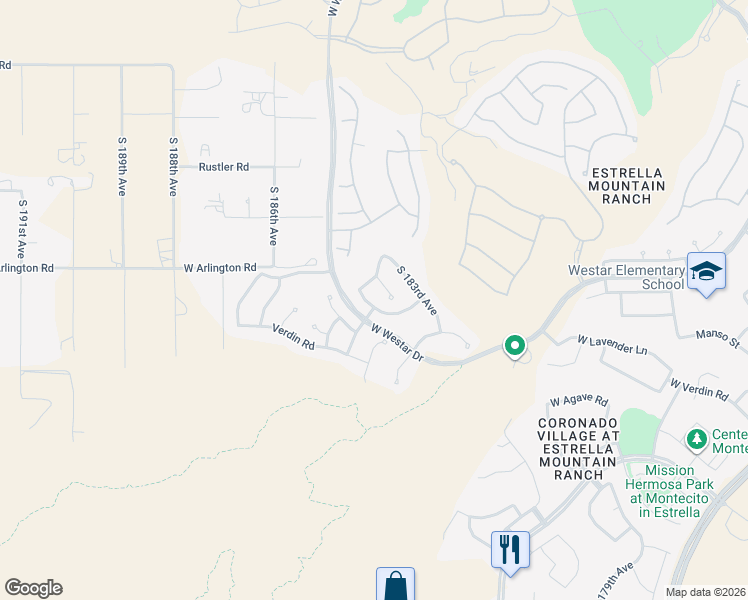 map of restaurants, bars, coffee shops, grocery stores, and more near 18408 West Summer Haven Drive in Goodyear