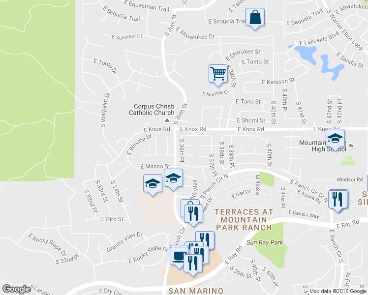 map of restaurants, bars, coffee shops, grocery stores, and more near 3619 East Summerhaven Drive in Phoenix