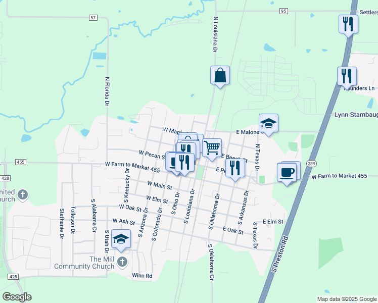 map of restaurants, bars, coffee shops, grocery stores, and more near in Celina