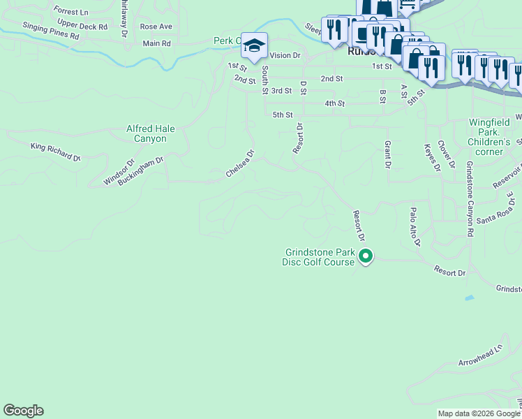 map of restaurants, bars, coffee shops, grocery stores, and more near mountain high circle in Ruidoso