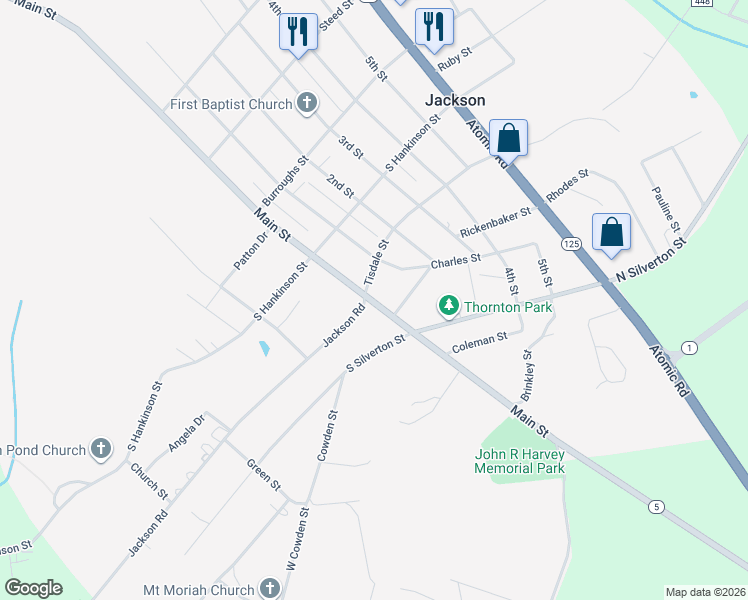 map of restaurants, bars, coffee shops, grocery stores, and more near 50 Jackson Road in Jackson